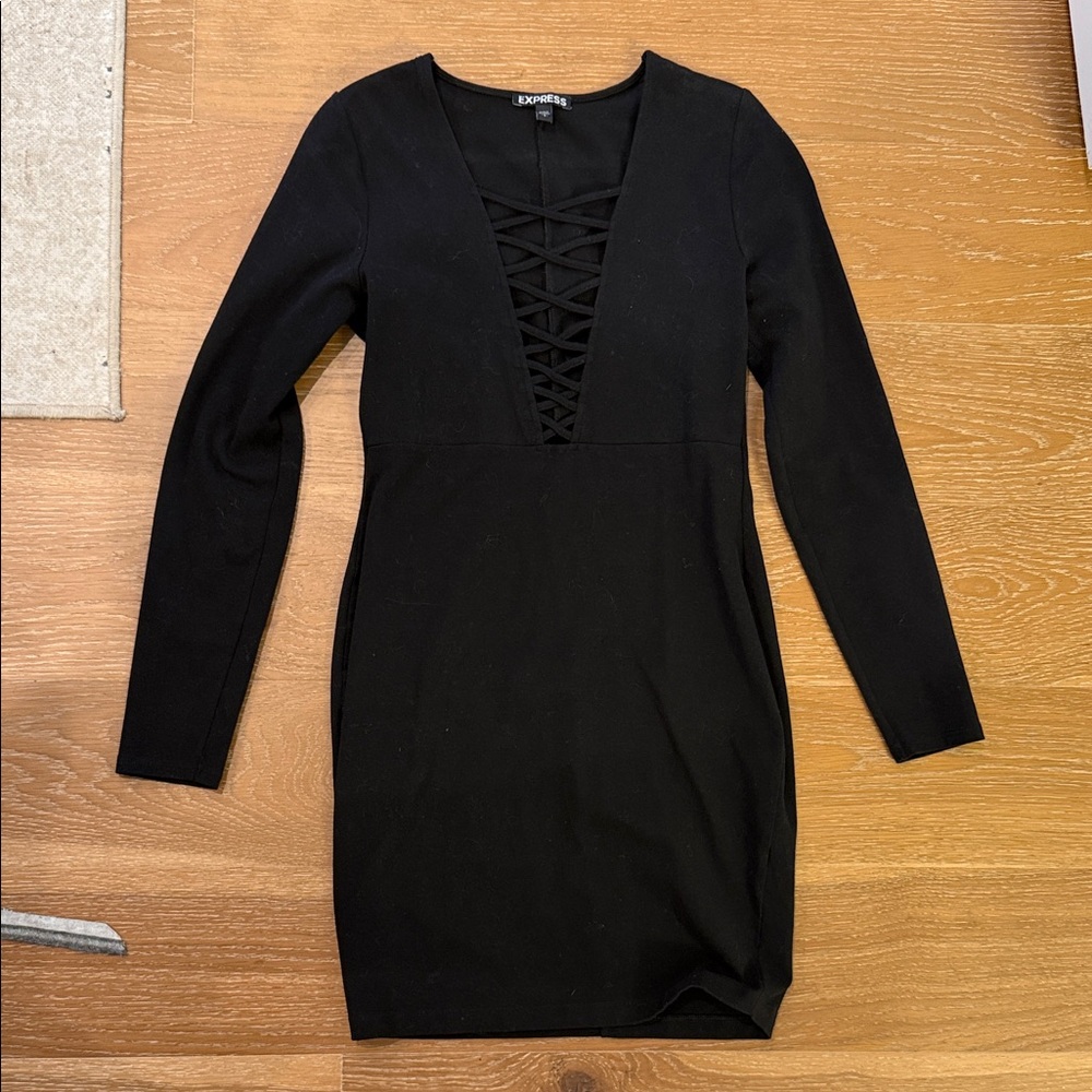 Express Black Crisscross Long Sleeve Dress